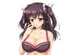  1girl aomi_riru black_bra black_hair blush bra breasts cleavage collarbone frilled_bra frills game_asset hair_between_eyes hair_ribbon half-closed_eyes kogure_miori large_breasts large_variant_set long_hair non-web_source official_art parted_lips raised_inner_eyebrows ribbon self-datamine sidelocks simple_background solo standing tachi-e transparent_background two_side_up underwear underwear_only upper_body variant_set white_ribbon yellow_eyes yumemi_ga_cheek! 
