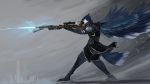  16:9 2020 anthro avian beak bird black_beak digital_media_(artwork) feathered_wings feathers gun hi_res holding_gun holding_object holding_weapon male ranged_weapon solo themefinland weapon widescreen wings 