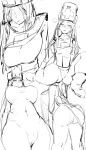 1girl ass bakkanki blush bodysuit boots breasts cross dragon_quest dragon_quest_iii gloves groin hat large_breasts long_hair looking_at_viewer mitre monochrome open_mouth priest_(dq3) simple_background sketch skin_tight solo tabard white_background 
