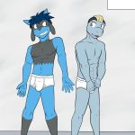  1:1 anthro anthrofied baby_pok&eacute;mon briefs bulge clothed clothing duo fuze hi_res looking_at_another machoke male male/male navel nintendo nipples pok&eacute;mon pok&eacute;mon_(species) riolu tighty_whities topless underwear underwear_only video_games white_clothing white_underwear 
