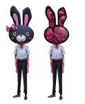  accessory animal_head blood bodily_fluids body_horror for_a_head hair_accessory hair_bow hair_ribbon lagomorph leporid male mammal monster niruboggu rabbit ribbons solo 