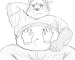  5:4 anthro bandanna belly belly_rub blush canid canine canis disembodied_hand domestic_dog embarrassed kerchief live-a-hero male mammal mokdai monochrome navel obese overweight overweight_male yaki_atsuage 
