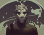  2015 abstract_background anthro biped black_eyebrows black_nose bust_portrait digital_media_(artwork) eyebrows felid front_view fur hair lion looking_at_viewer male mammal pantherine portrait short_hair solo white_body white_fur white_hair whiteleonard 