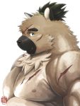  3:4 brown_body brown_fur canid canine canis clothed clothing domestic_dog facial_scar fur hair hi_res male mammal moobs multicolored_body multicolored_fur musclegut muzzle_(marking) neck_tuft nipples scar signature tan_body tan_fur tied_hair tokyo_afterschool_summoners topless tuft two_tone_body two_tone_fur video_games yasuyori yukimushi6 