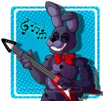 2019 absurd_res alpha_channel amanddica animatronic bonnie_(fnaf) fingers five_nights_at_freddy&#039;s guitar hi_res holding_object lagomorph leporid long_ears machine male mammal musical_instrument plucked_string_instrument purple_body purple_inner_ear rabbit ribbons robot smile standing string_instrument teeth video_games 