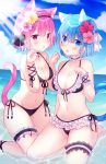  animal_ears bikini cleavage ram_(re_zero) re_zero_kara_hajimeru_isekai_seikatsu rem_(re_zero) shouu-kun swimsuits tail 