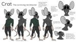  16:9 2020 anthro black_eyes bottomwear clothed clothing connivingrat crat_(connivingrat) denim denim_clothing english_text front_view fully_clothed fur grey_body grey_fur hi_res jeans male mammal model_sheet murid murine pants rat rear_view rodent shirt simple_background solo standing text topless topwear white_background widescreen 