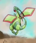  ambiguous_gender dragon feral fisk24 flygon flying green_body lenses looking_at_viewer nintendo pok&eacute;mon pok&eacute;mon_(species) rear_view solo video_games wings 