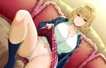  brown_hair couch original panties red_eyes skirt skirt_lift sky_(freedom) underwear 