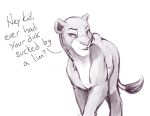  disney elicitie english_text felid female feral half-closed_eyes lion mammal monochrome nala narrowed_eyes pantherine seductive simple_background sketch solo standing text the_lion_king white_background 