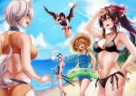  5girls animal_ears ass back bare_arms bare_legs bare_shoulders barefoot beach bikini black_bikini black_hair black_wings blonde_hair blue_sky blue_swimsuit bow breasts brown_hair brown_swimsuit day flying hair_between_eyes hair_bow hair_tubes hakurei_reimu hand_on_hip hat higano_(ktnc7452) holding holding_phone innertube inubashiri_momiji kirisame_marisa konpaku_youmu konpaku_youmu_(ghost) large_breasts long_hair multiple_girls navel open_mouth outdoors phone ponytail red_bow red_eyes school_swimsuit shameimaru_aya sheath sheathed short_hair side-tie_bikini sidelocks silver_hair sky stomach summer sun sun_hat swimsuit sword tail touhou transparent weapon white_legwear wings wolf_ears wolf_girl wolf_tail yellow_eyes 