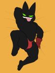  3:4 absurd_res anthro black_body black_fur cartoon_network clothing digitigrade domestic_cat eroborus felid feline felis fur green_eyes hi_res male mammal mao_mao:_heroes_of_pure_heart muscular muscular_anthro muscular_male pecs pose red_clothing sharp_teeth sheriff_mao_mao_mao solo speedo swimwear teeth tongue 