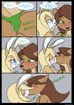  2020 age_difference anthro blonde_hair brown_hair canid canine canis clothing comic digital_media_(artwork) duo english_text female female/female fingering green_eyes hair hi_res kanashiipanda kissing lagomorph leporid mammal mature_female older_female panties rabbit text underwear wolf younger_female 