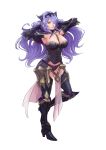  1girl absurdres breasts camilla_(fire_emblem) cirenk cleavage closed_mouth fire_emblem fire_emblem_fates full_body hair_over_one_eye high_heels highres long_hair purple_eyes purple_hair simple_background solo tiara white_background 