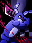  2020 3:4 angry animatronic anthro attack black_nose blood bodily_fluids bonnie_(fnaf) duo five_nights_at_freddy&#039;s guitar hannahroseartist hi_res lagomorph leporid long_ears looking_at_viewer machine male mammal musical_instrument plucked_string_instrument purple_body purple_eyes purple_inner_ear rabbit robot string_instrument unseen_character video_games 