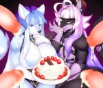  anthro bangs bedroom_eyes big_breasts birthday_cake black_body black_fur black_markings black_nose blue_body blue_fur blue_hair blue_horn blue_nipples blunt_bangs bodily_fluids breasts cake candy canid canid_demon canine canis chocolate chocolate_bar claws collar cum cum_drip demon diamond_marking disembodied_penis doberman_(species) domestic_dog dripping ear_piercing facial_piercing female food frosting fruit fur fur_markings genital_fluids genitals girly gold_piercing group hair harness heart_marking hellhound hi_res holding_plate horn icing ju-ki leather leather_harness licking licking_cum licking_paws lip_piercing long_hair looking_at_viewer male male/female mammal markings metal_ring mochi_kokoro narrowed_eyes nipple_piercing nipples orange_eyes orange_horn penis piercing pink_hair pink_tongue plant plate purple_body purple_eyes purple_fur purple_hair purple_horn red_horn ring_harness seductive seductive_eyes simple_background spades strawberry studded_harness studs taro_sucre tongue tongue_out white_body white_fur white_hair 