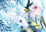  animal close fan fate/grand_order fate_(series) kiyohime_(fate/grand_order) long_hair morizono_shiki red_eyes snake white_hair 