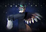  anthro big_tail biped canid canine clothing costume digital_media_(artwork) feathered_wings feathers female fox fur green_eyes halloween holidays mammal night outside pawstelstars_(artist) sky smile solo star starry_sky trick_or_treat wings 