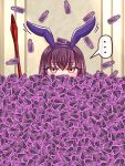  ... 1girl dog_tags fate/grand_order fate_(series) gae_bolg long_hair looking_at_viewer piercing_bunny polearm purple_hair red_eyes scathach_(fate)_(all) scathach_(fate/grand_order) solo spear spoken_ellipsis weapon yakisobapan_tarou_&amp;_negitoro-ko 