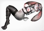  2018 3_toes anthro bite biting_lip bound breasts clothing digital_media_(artwork) digital_painting_(artwork) disney female fur grey_body grey_ears grey_fur grey_tail hands_behind_back judy_hopps lagomorph legwear leporid lying mammal multicolored_body multicolored_fur navel nipples nude pink_nose presenting presenting_breasts purple_eyes rabbit rope rope_bondage rope_harness short_tail simple_background solo stockings thigh_highs toes two_tone_body two_tone_fur two_tone_tail variri white_background white_body white_fur white_tail zootopia 