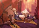  2boys ass bed black_panties blonde_hair blurry blurry_background braid clothed_sex cloud_strife cloudcloudcloud crossdressing cum detached_sleeves doggystyle don_corneo final_fantasy final_fantasy_vii frilled_sleeves frills head_out_of_frame lingerie multiple_boys otoko_no_ko panties panties_around_one_leg sex sex_from_behind spiked_hair thighhighs toned toned_male twin_braids underwear yaoi 