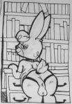  animal_crossing anthro backsack balls big_butt butt claude_(animal_crossing) genitals lagomorph leporid looking_at_viewer looking_back male mammal monochrome nintendo presenting presenting_hindquarters rabbit solo thick_thighs video_games zodopop 