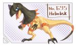  blue_eyes character_name claws commentary_request full_body gen_6_pokemon heliolisk highres nagakura_(seven_walkers) no_humans open_mouth pokemon pokemon_(creature) sharp_teeth shiny tail teeth tongue tongue_out 