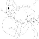  1:1 anthro big_breasts big_butt big_pussy blush bodily_fluids bound bound_by_tentacles breast_squeeze breast_squish breasts butt eeveelution embarrassed female forced genitals hair hanging_breasts hi_res huge_breasts huge_butt huge_thighs hyper hyper_breasts imminent_rape jolteon legs_tied looking_back monochrome nintendo nipples nude obikuragetyan open_mouth pok&eacute;mon pok&eacute;mon_(species) pussy solo spiky_hair squish suspended_in_midair suspended_via_tentacles sweat tentacles thick_thighs video_games 