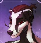  anthro badger black_nose brown_hair digital_media_(artwork) hair male mammal mustelid musteline red_eyes solo taurusart 