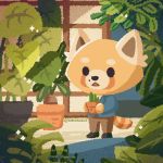  1:1 2020 aggressive_retsuko ailurid aircrackle animated anthro beauty_mark blinking male mammal plant potted_plant red_panda resasuke sanrio short_playtime solo sparkles standing 