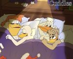  after_sex afterglow anas anatid anseriform anthro avian awake bedroom bedroom_setting bird covering dabbling_duck darkwing_duck disney donald_duck duck ducktales_(2017) eyes_closed fenton_crackshell foursome group group_sex hi_res launchpad_mcquack lgbt_pride male male/male mallard morning morning_after resting_on_arms resting_on_partner sex sleeping tejedora7 window_light 