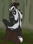 anthro badger digital_media_(artwork) forest grass male mammal mustelid musteline sitting solo taurusart tree tree_stump 