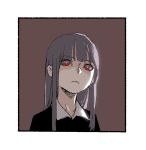  1girl border bright_pupils brown_background closed_mouth gogalking grey_hair long_hair looking_at_viewer original portrait red_eyes simple_background solo white_border white_pupils 