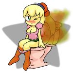  1:1 alpha_channel blonde_hair blush bodily_fluids breasts cleavage clothed clothing drooling fart fart_fetish female go2 green_eyes hair humanoid humiliation kirby kirby_(series) male nintendo one_eye_closed panties panties_down saliva simple_background sitting sweat tiff_(kirby) toilet toilet_use transformation underwear underwear_down video_games 