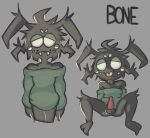  8_eyes anthro arachnid arthropod balls bedroom_eyes clothing don&#039;t_starve fangs genitals klei_entertainment male multi_eye multiple_images narrowed_eyes presenting seductive sitting solo spider sweater thebonezonedeluxe tongue tongue_out topwear video_games webber 