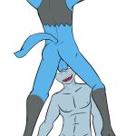  1:1 anthro anthrofied baby_pok&eacute;mon backsack balls butt duo faceless_male fuze genitals hi_res machop male male/male meme navel nintendo nipples nude pok&eacute;mon pok&eacute;mon_(species) riolu simple_background tea_bagging these_aren&#039;t_my_glasses video_games white_background 