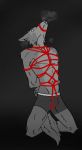  anthro arms_bound arms_tied bdsm beastars bodily_fluids bondage bound breath canid canine canis clothed clothing fur gag gagged grey_body grey_fur hands_behind_back head_up hi_res kneeling legoshi_(beastars) looking_aside male mammal monochrome navel red_rope rope rope_bondage rope_gag rope_harness solo spicedpopsicle sweat sweatdrop tail_between_legs topless topless_male underwear underwear_only wolf 