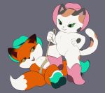  2019 anthro anthro_on_anthro boots bound calico_cat canid canine clothing cowboy_hat domestic_cat domination duo felid feline felis female female/female female_domination flat_chested footwear fox frieda_fox genitals grey_background grin hand_on_hip hat headgear headwear hi_res interspecies mammal mostly_nude mottled piebald pussy rope rope_bondage sheriff_callie sheriff_callies_wild_west simple_background slimefur smile submissive submissive_female 
