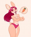  anthro breasts carrot chest_tuft clothed clothing female food hair hi_res lagomorph leporid mammal panties plant rabbit solo topless tuft underwear vegetable vicoon 