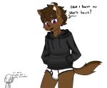  anthro black_clothing black_hoodie black_topwear blush briefs bulge canid canine canis clothing domestic_dog drawyourfursona english_text hi_res hoodie jojomanganime male mammal meme meme_clothing solo standing text topwear underwear white_clothing white_underwear 