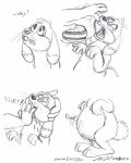  aldi anthro belly black_and_white burger confused_look disembodied_hand ears_down food force_feeding forced lagomorph leporid male mammal monochrome overweight pivoted_ears rabbit sad sketch solo stuffed_belly stuffing weight_gain 