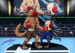  anthro bottomwear boxing canid canine canis clothing duo lucario male mammal nintendo pok&eacute;mon pok&eacute;mon_(species) punch sagadreams shorts sport video_games wolf 