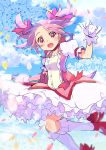  1girl absurdres bubble_skirt choker gloves hair_ornament hair_ribbon highres kaname_madoka kneehighs magical_girl mahou_shoujo_madoka_magica pink_eyes pink_hair pon_yui ribbon short_twintails skirt twintails white_gloves white_legwear 