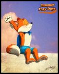  4:5 anthro black_border border bottomwear canid canine clothing fox hi_res male mammal sagadreams shorts solo super_lucky&#039;s_tale swimming swimming_trunks swimwear 