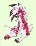  animal_genitalia animal_penis anthro balls blush bodily_fluids canid canine canine_penis claws cum ejaculation eyes_closed fluffy fur genital_fluids genitals hand_on_knot hi_res knot lycanroc male mammal masturbation midnight_lycanroc mohawk_(hairstyle) nintendo orgasm paws penis pok&eacute;mon pok&eacute;mon_(species) red_body red_fur sheath snackhorse solo teeth video_games white_body white_fur 