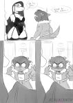  absurd_res anthro big_breasts breasts canid canine canis cleavage clothed clothing comic dialogue domestic_dog duo eyewear female female_(lore) garter_straps glasses hand_on_hip hi_res larger_female legwear lingerie mammal size_difference thigh_highs wide_hips xealacanth 