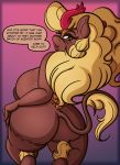  anthro asian_mythology big_breasts big_butt blonde_hair breasts brown_body butt chinese_mythology east_asian_mythology english_text female hair hasbro hi_res huge_breasts kirin looking_back my_little_pony mythology nude rear_view sketchybug solo text 