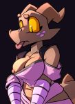  animated anthro blep brown_body female freckles horn kobold nipple_slip nipples one_breast_out reptile scalie short_playtime solo srriz srriz_adventure srrizadventurer story tongue tongue_out wraps yellow_eyes 