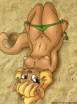  alternate_species anthro beach_ball_(character) bedroom_eyes biped blonde_hair breasts brown_body brown_eyes brown_fur clothing digital_media_(artwork) drako1997 fan_character female fur genitals hair half-closed_eyes hasbro hi_res long_hair looking_at_viewer lutrine lying mammal mustelid my_little_pony narrowed_eyes navel nipples panties panties_down presenting pussy seductive smile solo swimwear underwear underwear_down undressing 