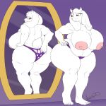  1:1 absurd_res anthro big_breasts big_butt boss_monster bovid breasts butt caprine chest_tuft clothed clothing curvy_figure dlesang female fur hand_on_hip hi_res huge_breasts huge_butt mammal mature_female mirror nipples panties red_eyes reflection solo thick_thighs topless toriel tuft undertale underwear video_games voluptuous white_body white_fur wide_hips 